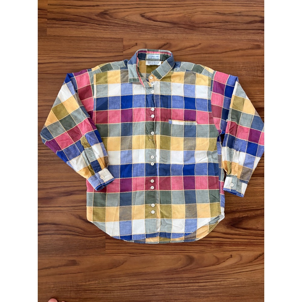 Vintage 1990 Angelique Imports Patchwork Block Button Down Shirt Multi-Color L